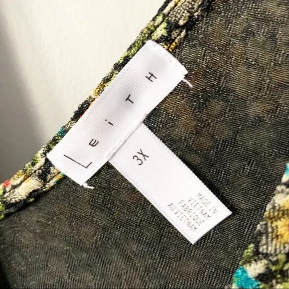 LEITH Ruched Sleeveless Floral Tank Top Mesh Bodysuit | 3X - Picture 5 of 7